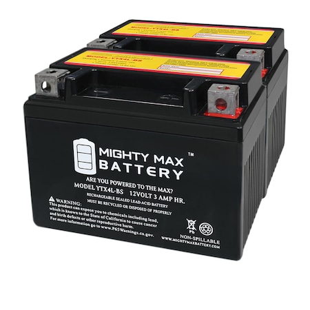 MIGHTY MAX BATTERY YTX4L-BS SLA Battery Replaces Arctic Cat, Aeon DDR ATV 4L-BS - 2PK MAX3888326